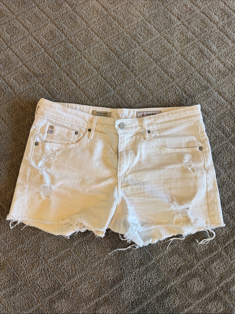 AG Adriano Goldschmied White Distressed Denim Cutoff Shorts
